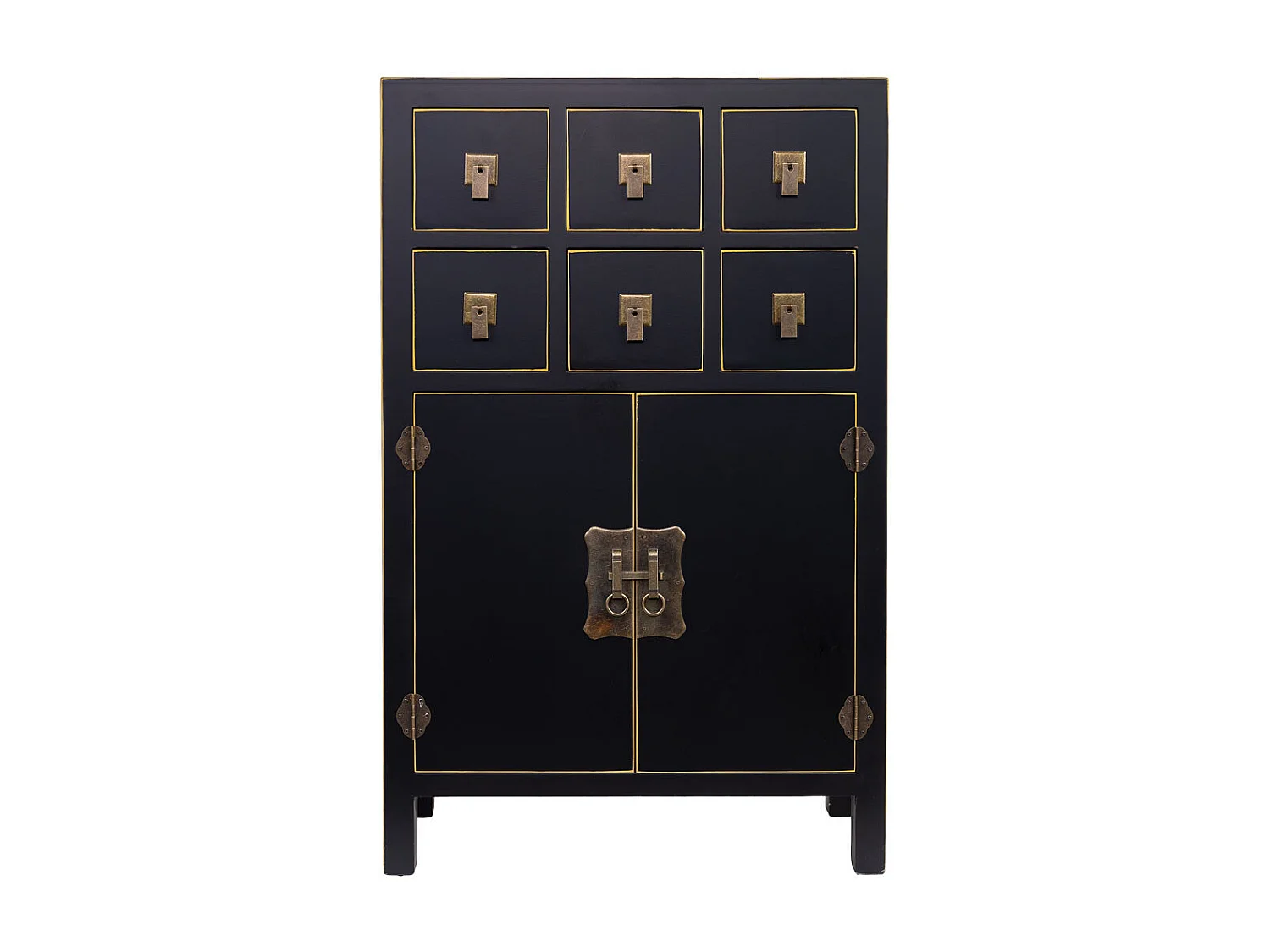 Aparador de madeira com 6 gavetas e 2 portas 63x26x101