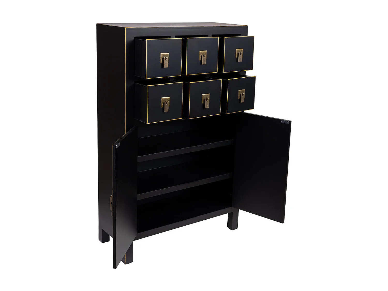 Aparador de madeira com 6 gavetas e 2 portas 63x26x101