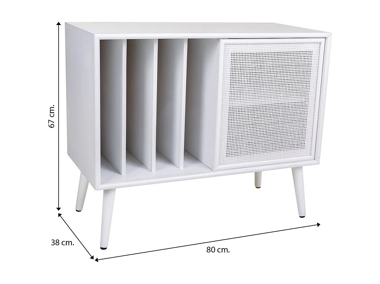 Armário baixo de madeira e grade branca 80x38x67