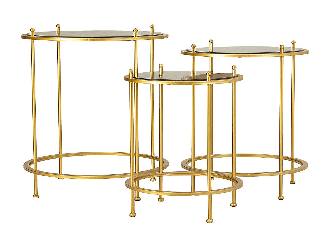 Set aus 3 goldenen Couchtischen aus Metall