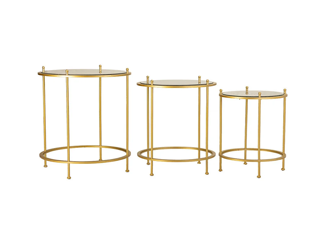 Set aus 3 goldenen Couchtischen aus Metall