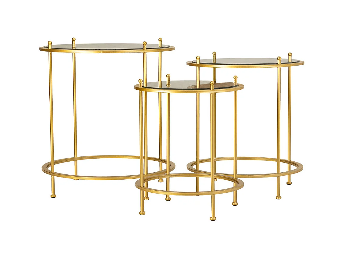 Ensemble de 3 tables basses en métal doré