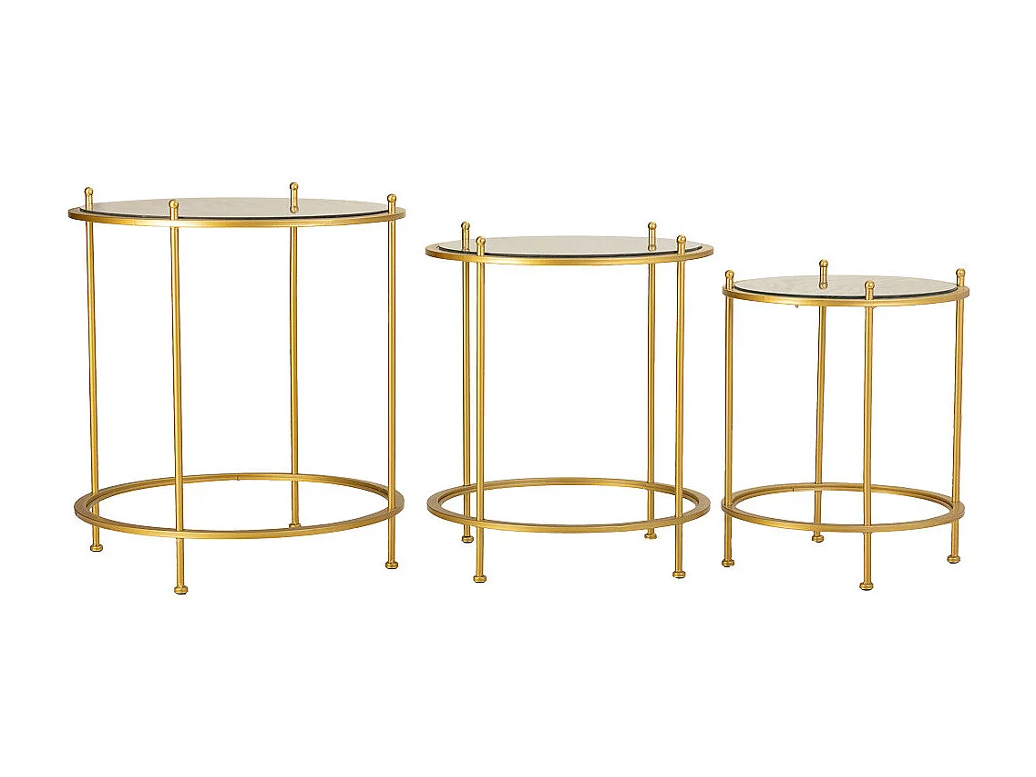 Conjunto de 3 mesas de centro em metal dourado
