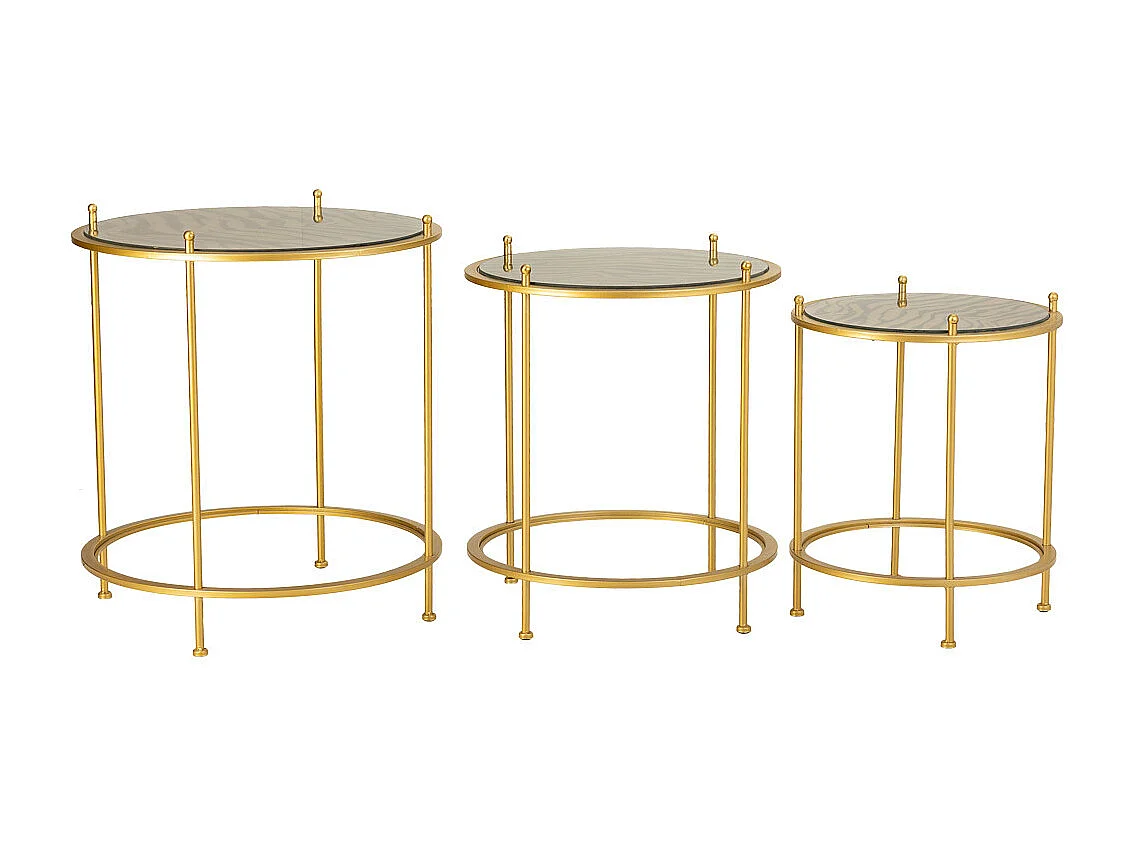 Conjunto de 3 mesas de centro em metal dourado