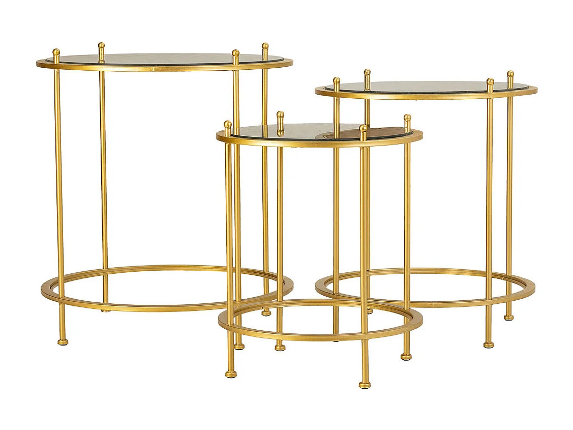 Set di 3 tavolini in metallo dorato