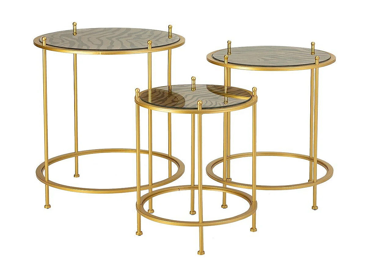 Set di 3 tavolini in metallo dorato