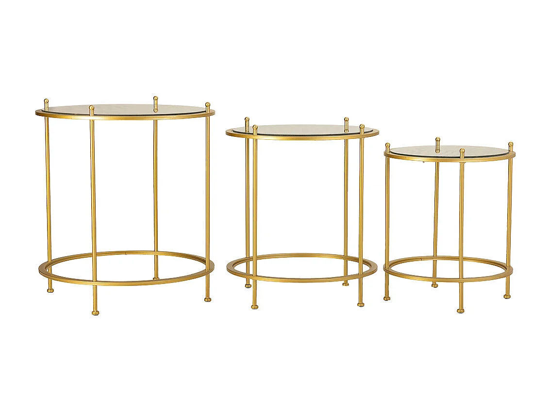 Set di 3 tavolini in metallo dorato