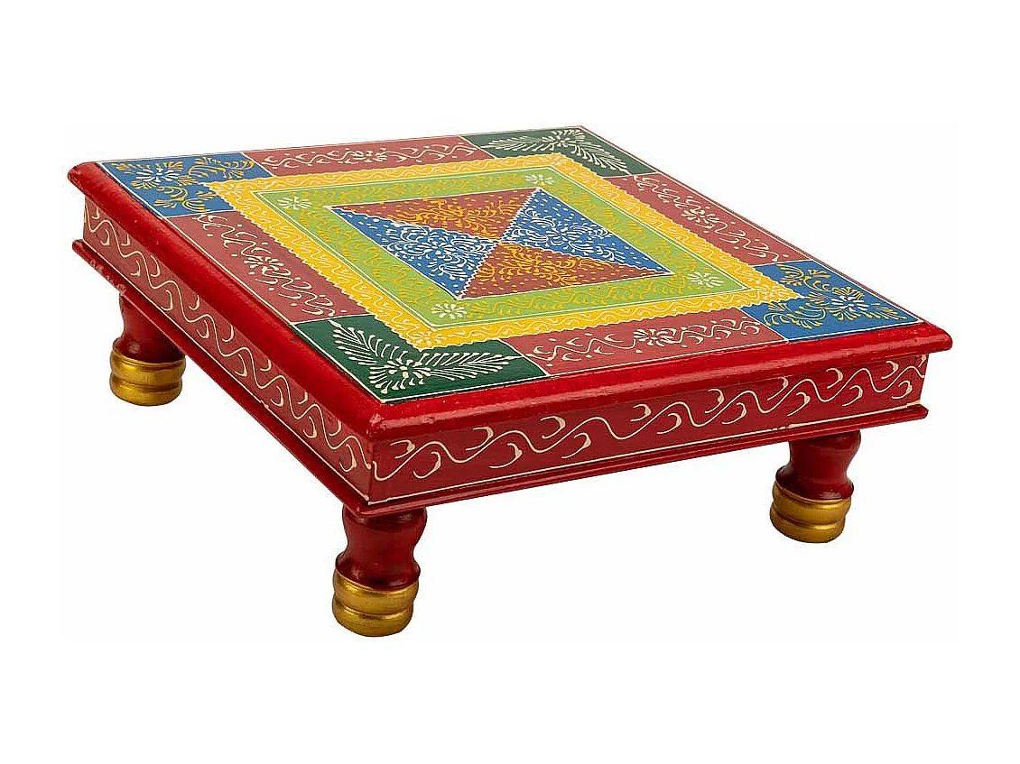 Mesa lateral de madeira pintada à mão 38x38x14