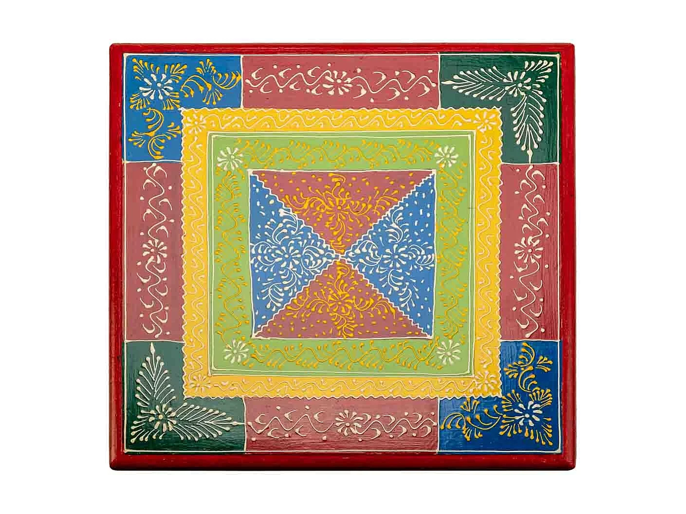 Mesa lateral de madeira pintada à mão 38x38x14