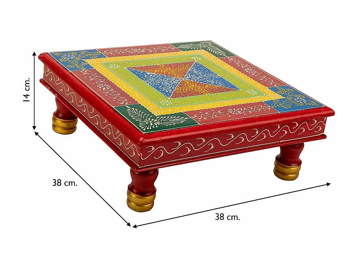 Mesa lateral de madeira pintada à mão 38x38x14