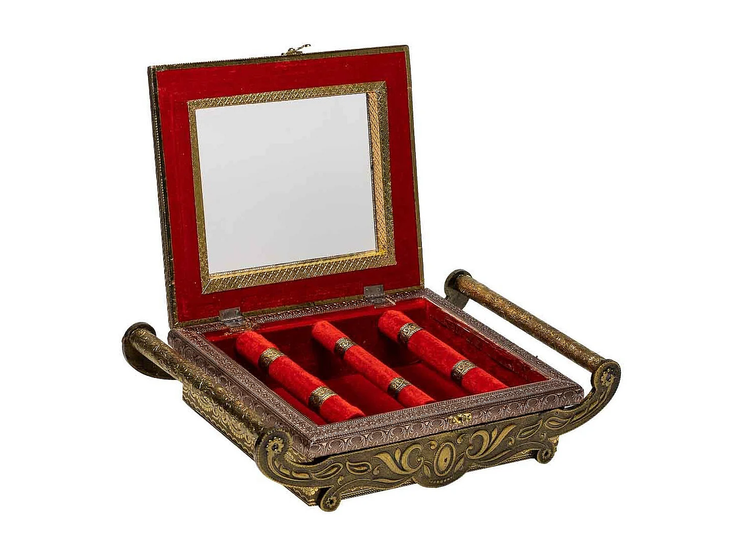 Kupferfarbene Schmuckschatulle aus geprÃ¤gtem Metall, 43x25x12h cm