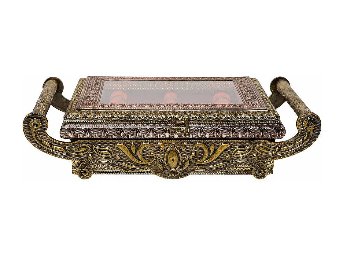 Kupferfarbene Schmuckschatulle aus geprÃ¤gtem Metall, 43x25x12h cm