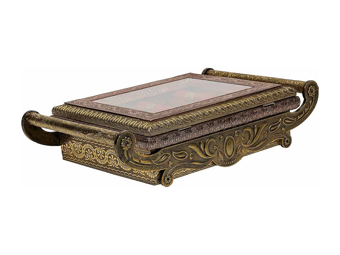 Kupferfarbene Schmuckschatulle aus geprÃ¤gtem Metall, 43x25x12h cm