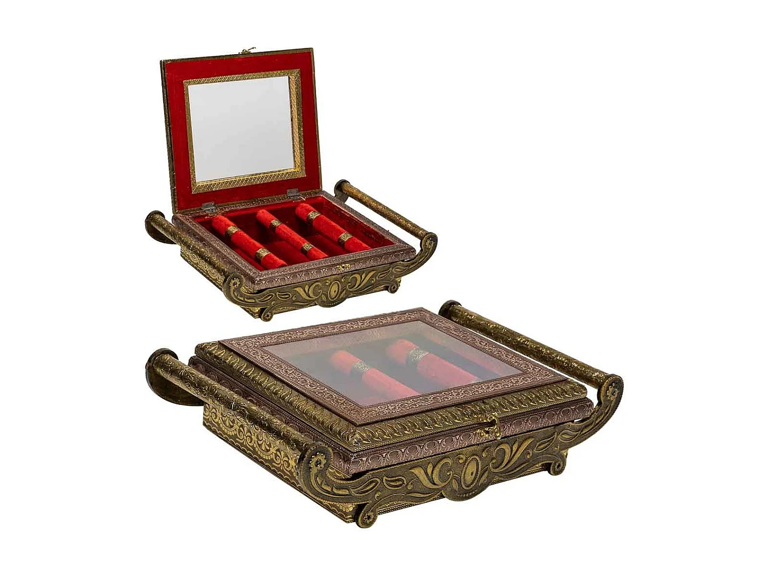 Porta-joias em metal com relevo cor cobre 43x25x12