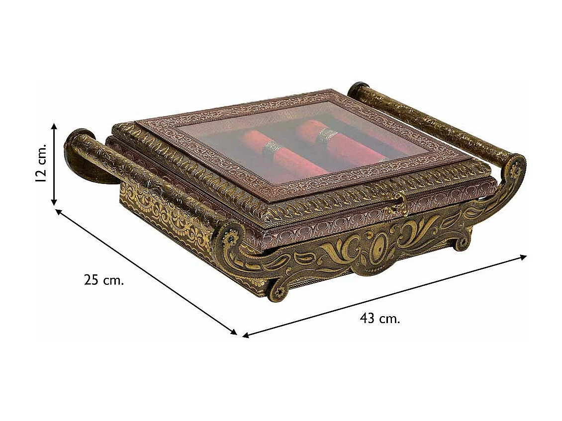 Porta-joias em metal com relevo cor cobre 43x25x12