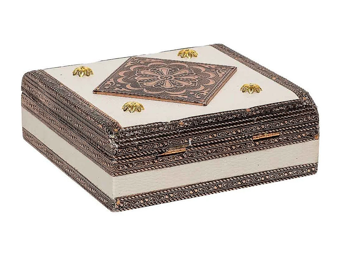 Joyero de metal repujado color cobre 15x15x5