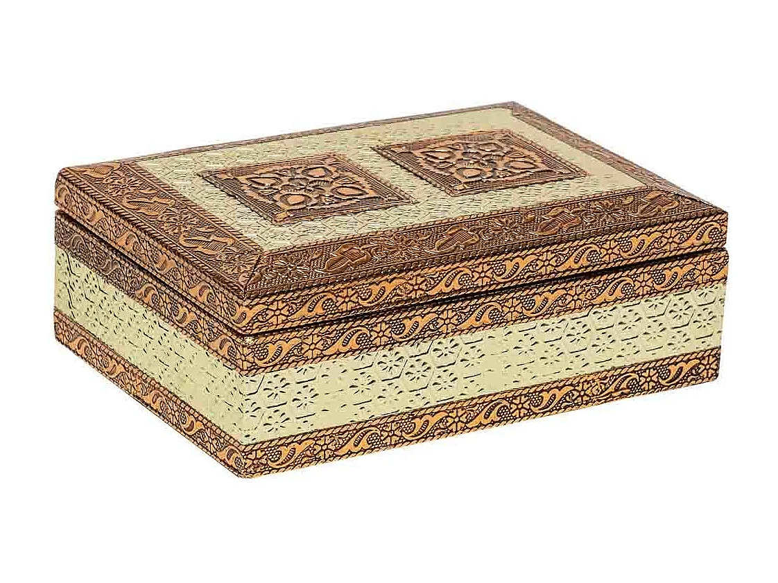 Boîte à bijoux en métal repoussé couleur cuivre 17,5x12,5x6h