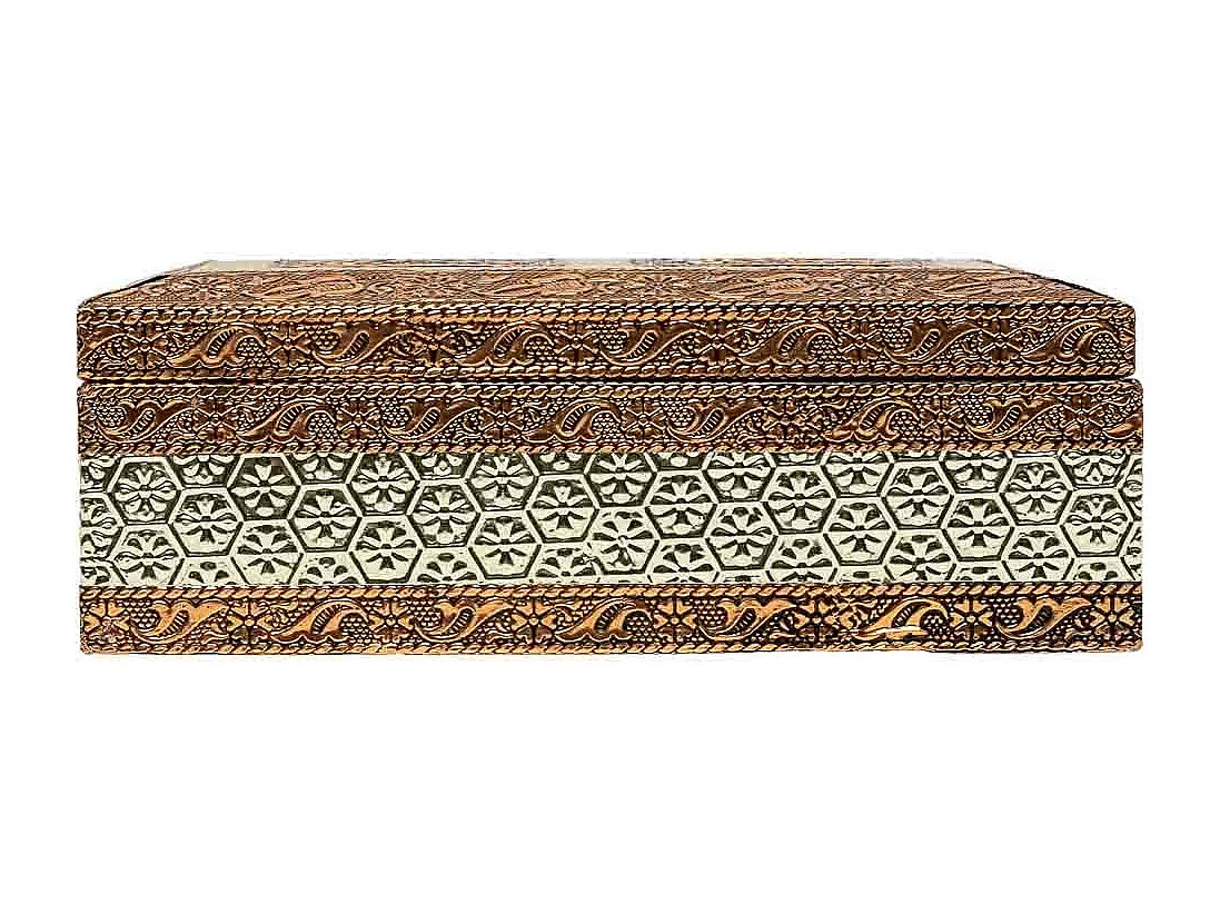 Joyero de metal repujado color cobre 17,5x12,5x6