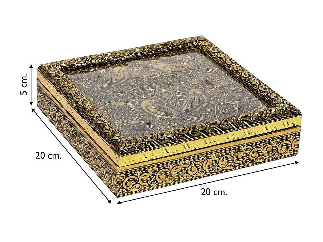 Portagioie in metallo dorato sbalzato 20x20x5h