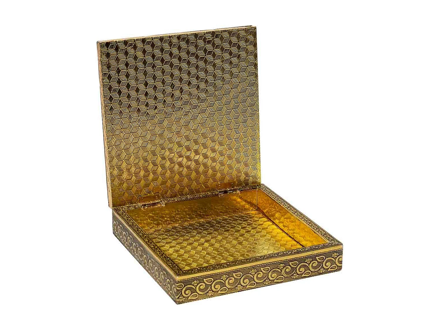 Portagioie in metallo dorato sbalzato 20x20x5h