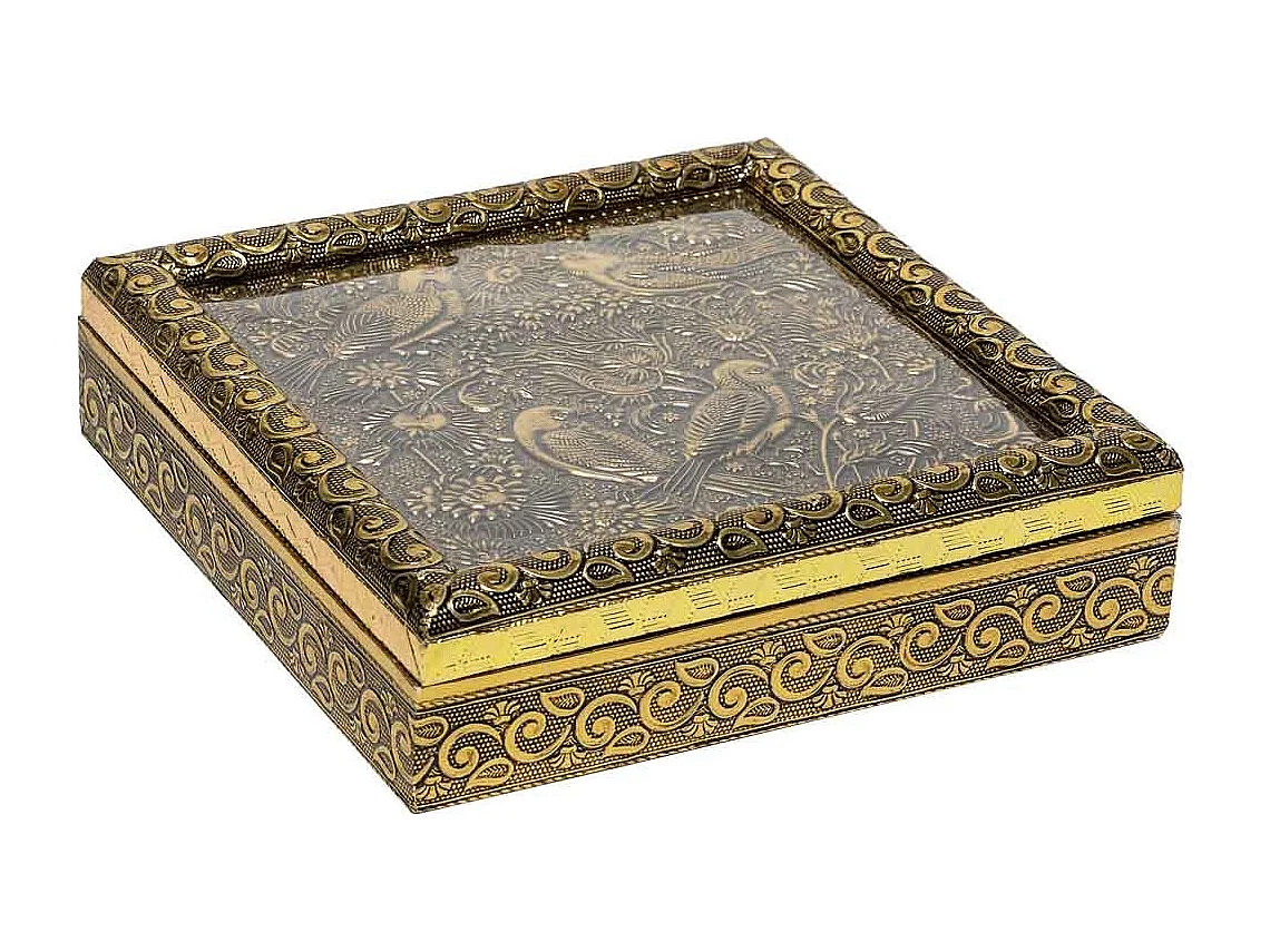 Portagioie in metallo dorato sbalzato 20x20x5h