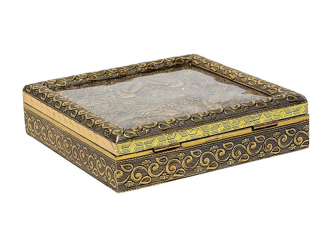 Portagioie in metallo dorato sbalzato 20x20x5h