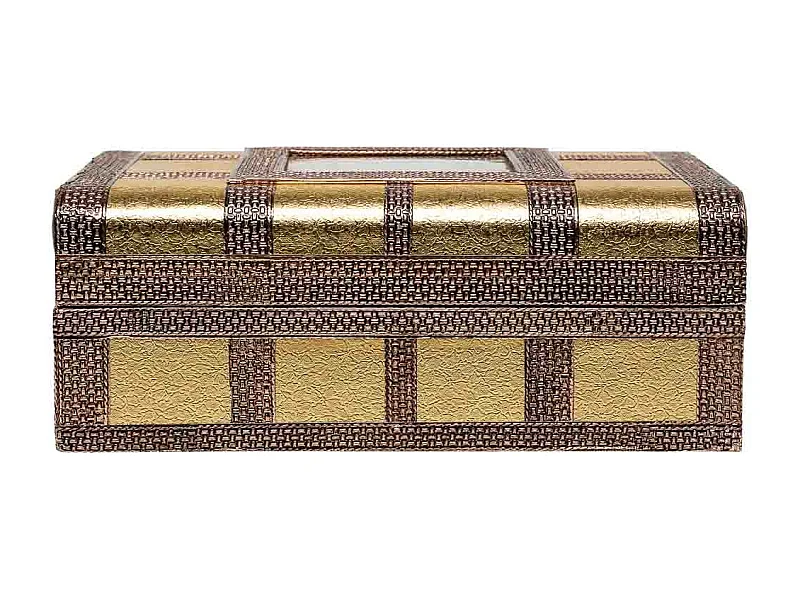 Porta-joias em metal com relevo dourado 27,5x20x7,5