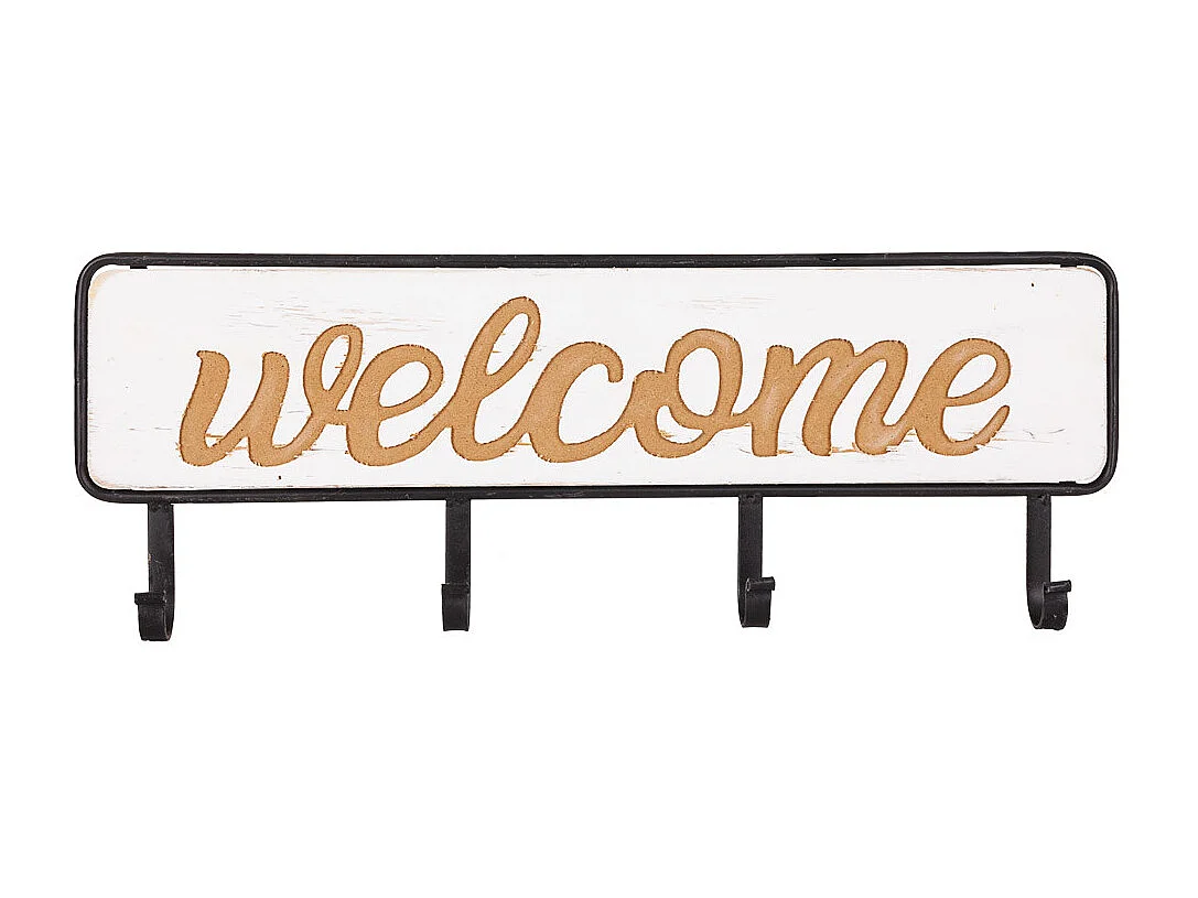 Weißer Kleiderbügel aus Holz und Metall, 60x5x22h cm