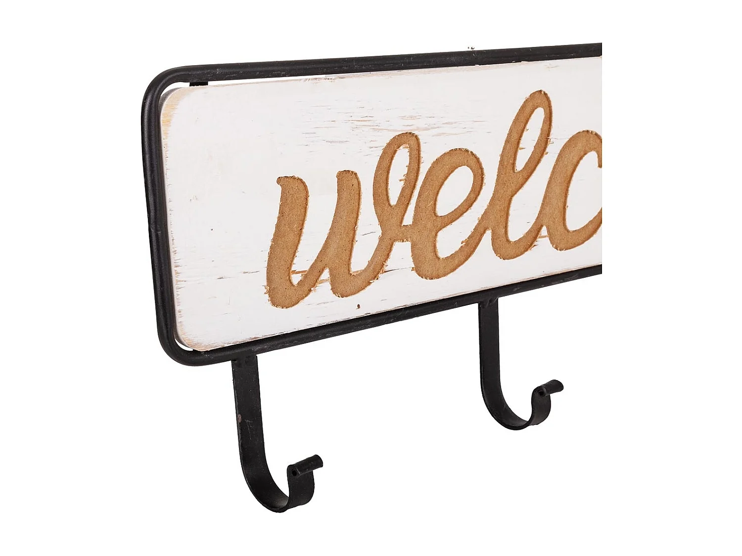 Weißer Kleiderbügel aus Holz und Metall, 60x5x22h cm