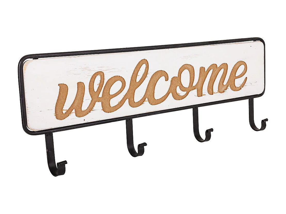 Percha de madera y metal blanco 60x5x22