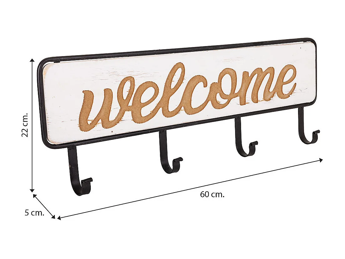 Percha de madera y metal blanco 60x5x22