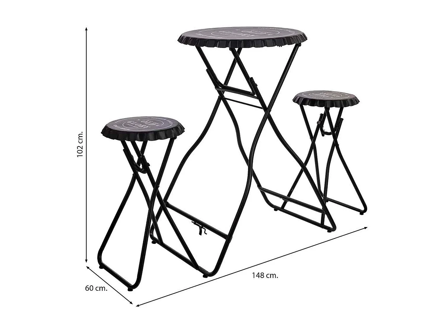 Mesa metálica dobrável com bancos 148x60x102h cm