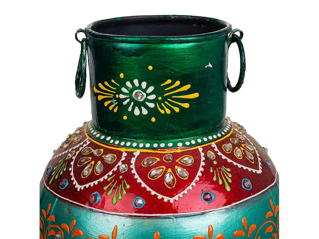 Vaso realizzato a mano in metallo verniciato verde/rosso 16x16x30 h