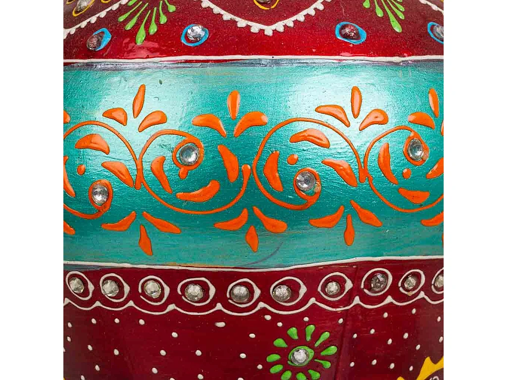 Vaso realizzato a mano in metallo verniciato verde/rosso 16x16x30 h