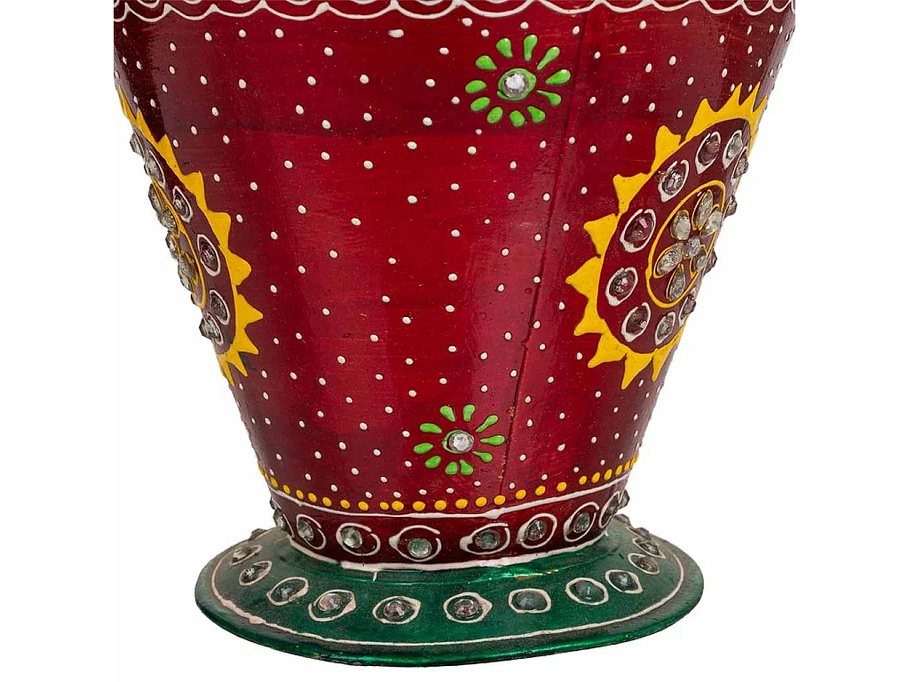 Vaso realizzato a mano in metallo verniciato verde/rosso 16x16x30 h