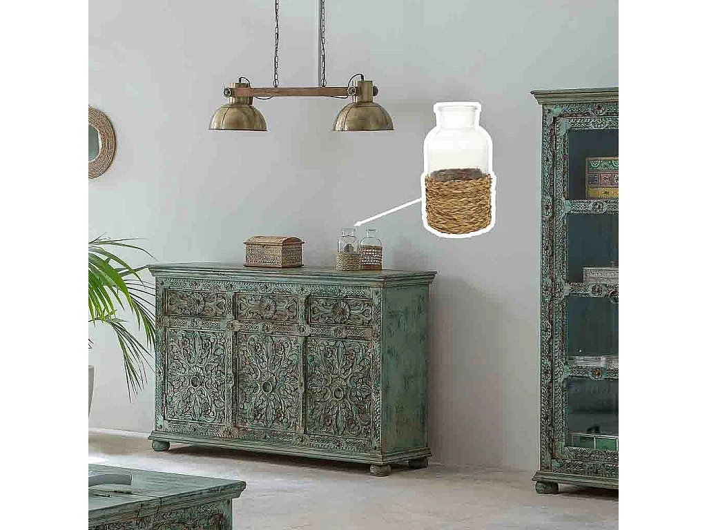 Vaso de vidro e corda de papel pardo d10,5x20