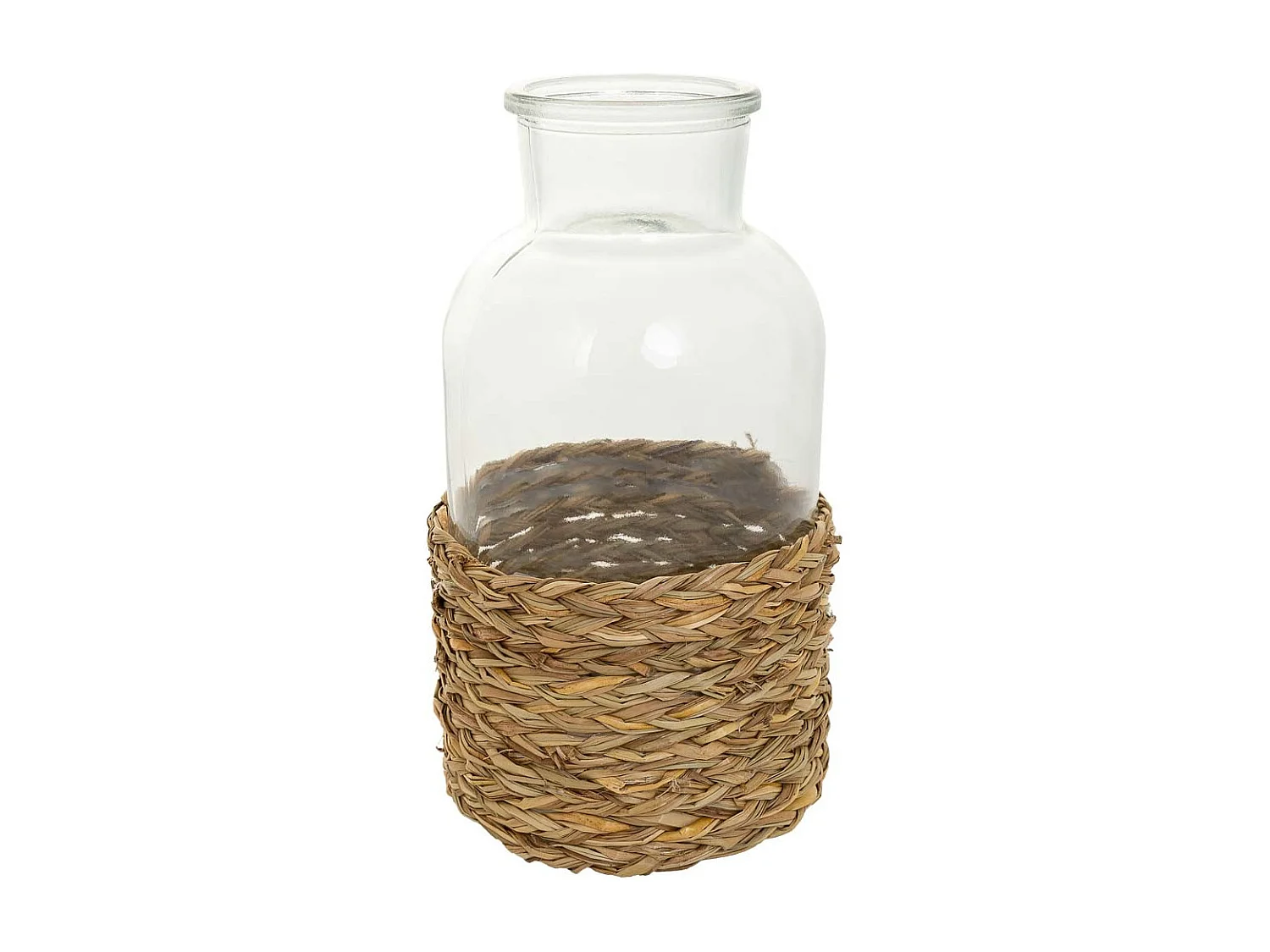 Vaso de vidro e corda de papel pardo d10,5x20