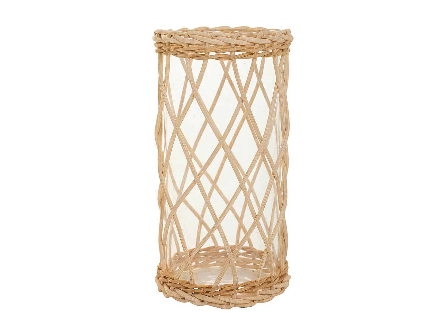 Vaso de vime marrom e vidro d10x20