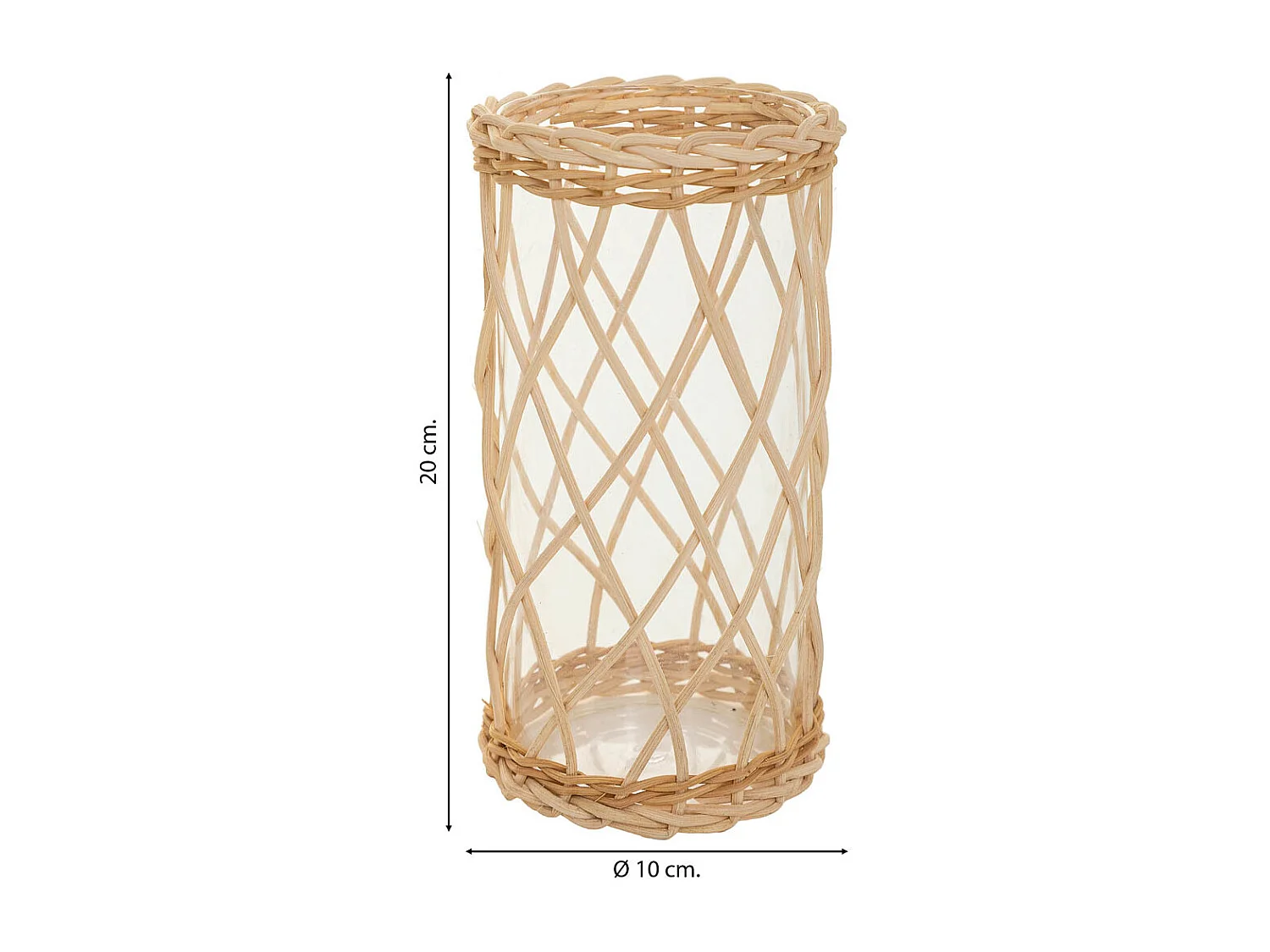 Vaso de vime marrom e vidro d10x20