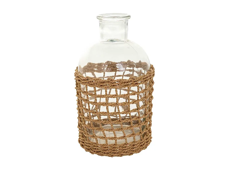 Glasvase und braunes Papierseil, T11x19,5h cm