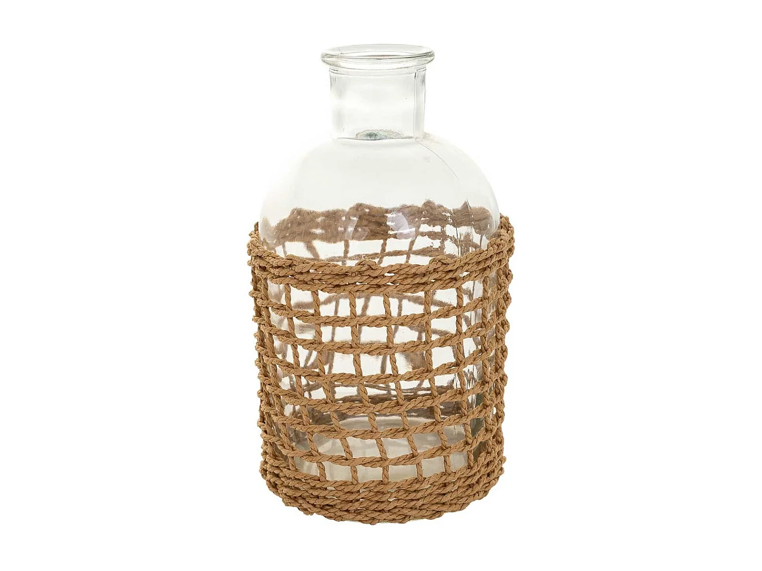 Glasvase und braunes Papierseil, T11x19,5h cm