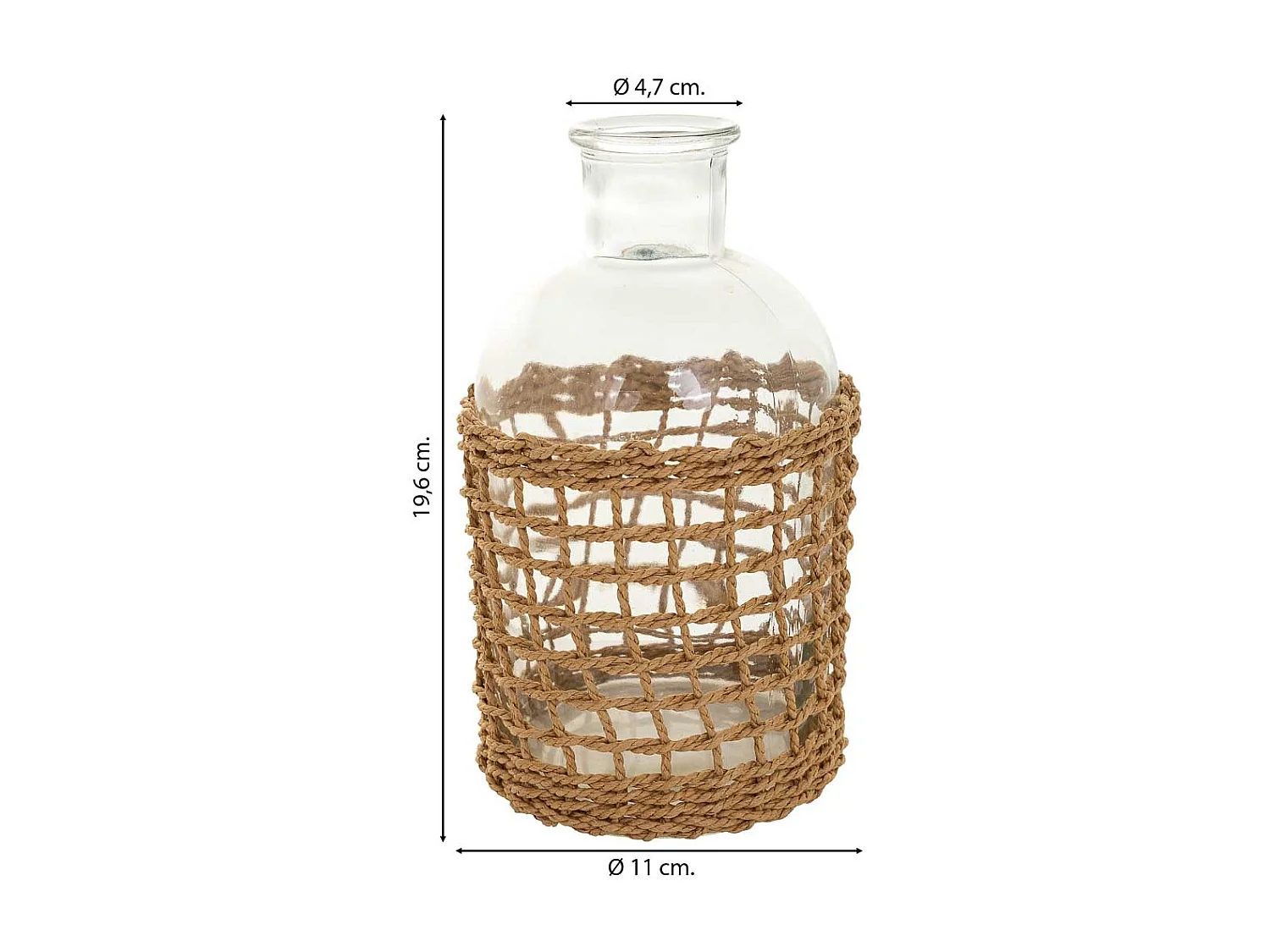 Vaso in vetro e corda in carta marrone d11x19,5h