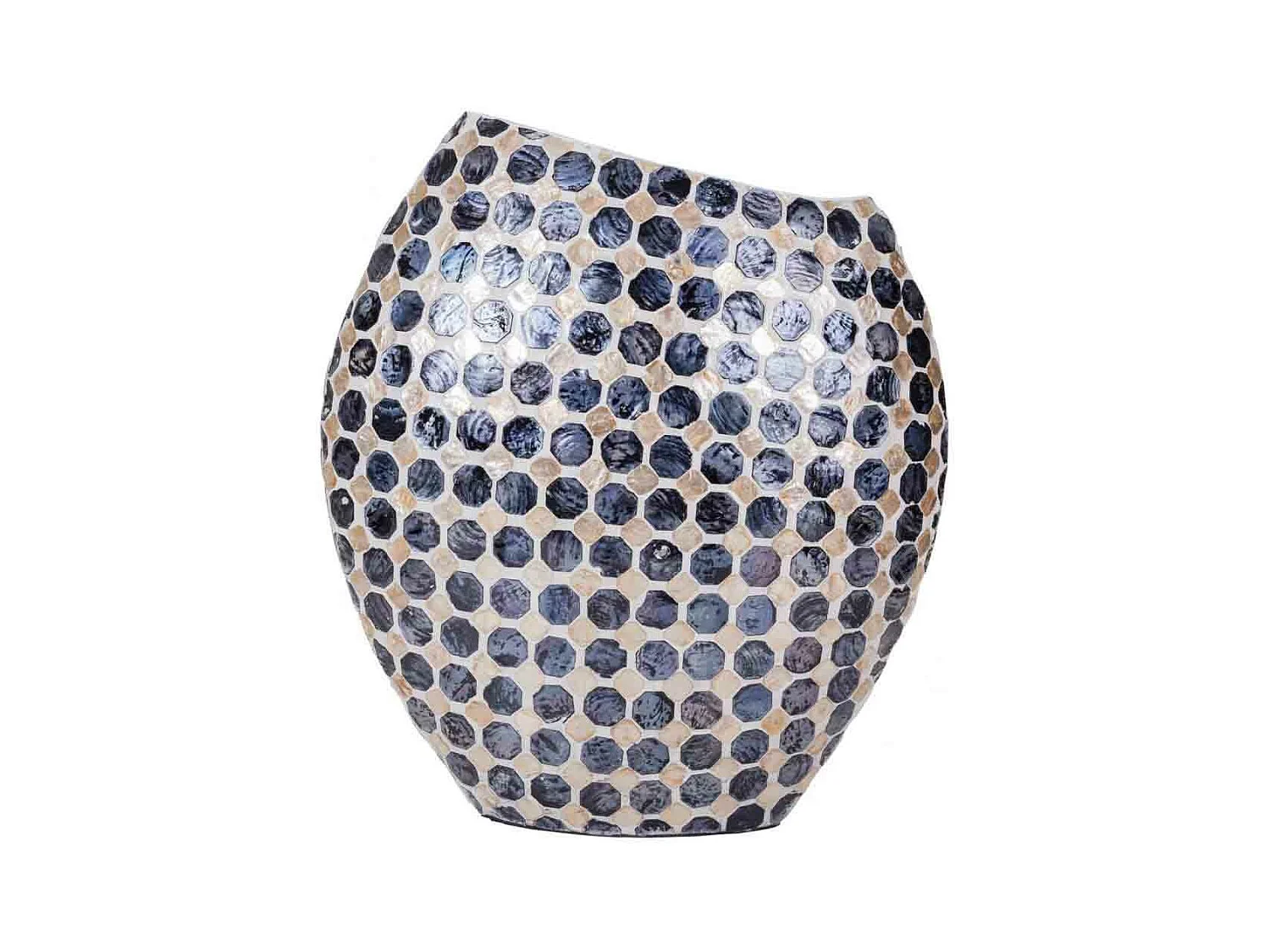 Vase en pâte de papier avec finition en capiz noir 33x14,5x35h