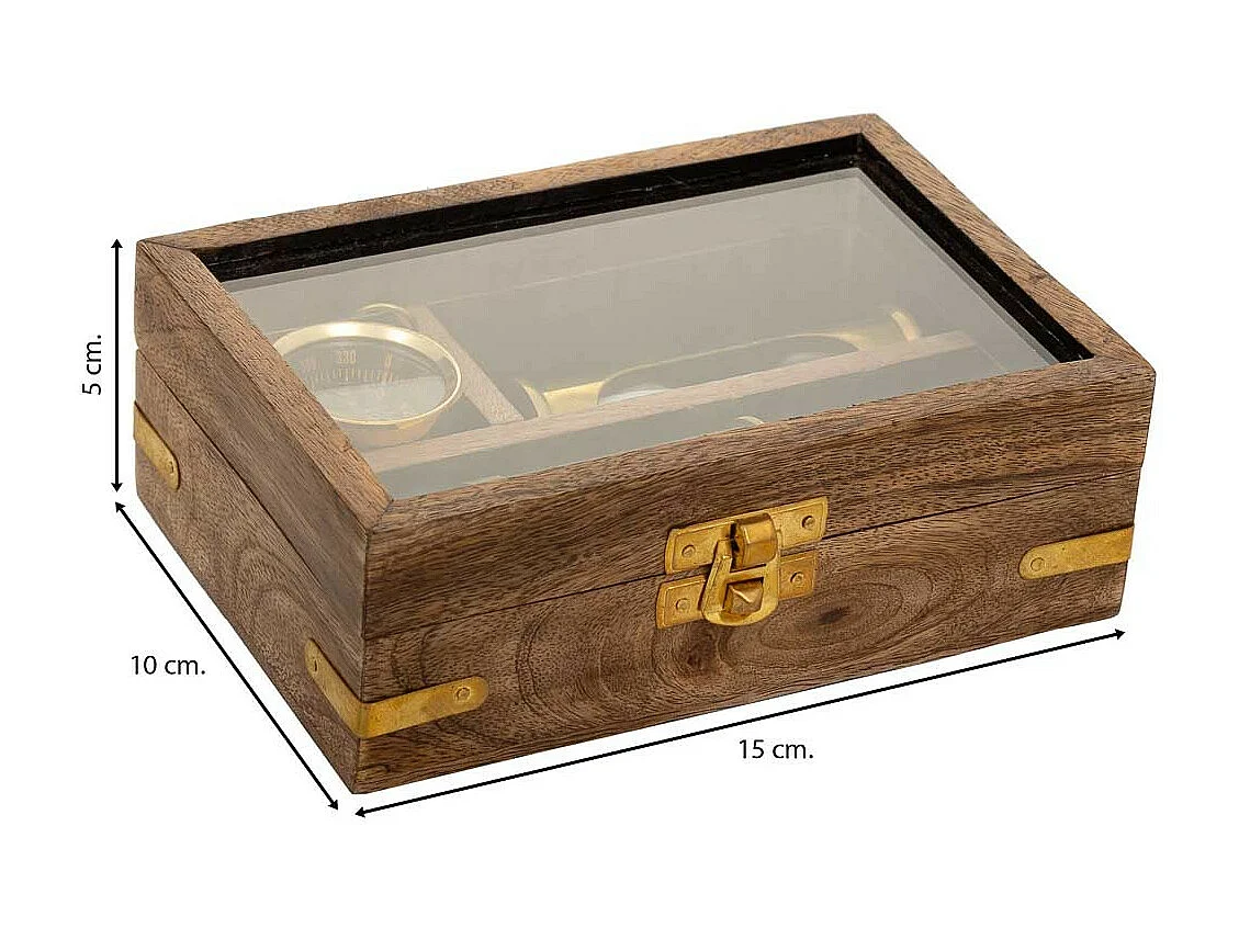 Conjunto bússola, telescópio e ampulheta 15x10x5