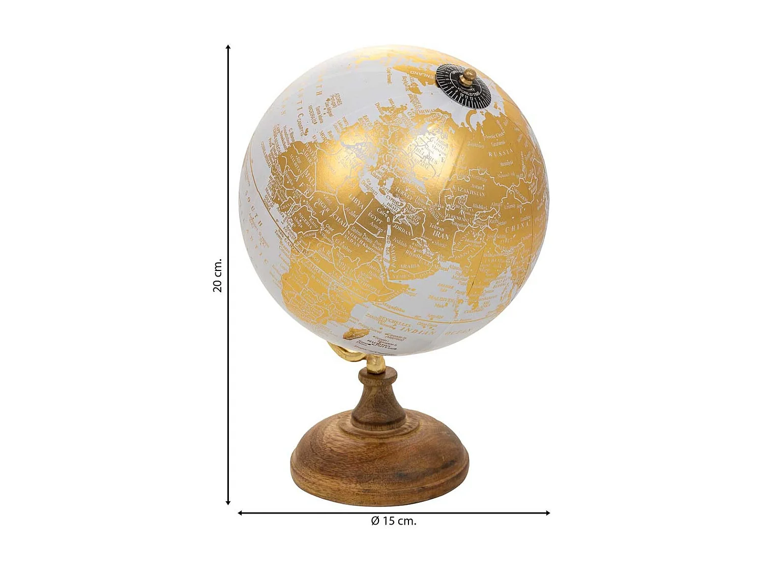 Mappamondo in plastica con base in legno marrone d15x20h