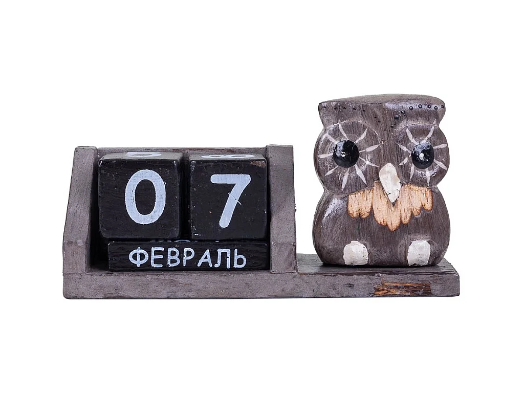 Brauner Holzkalender 13x4x6h cm