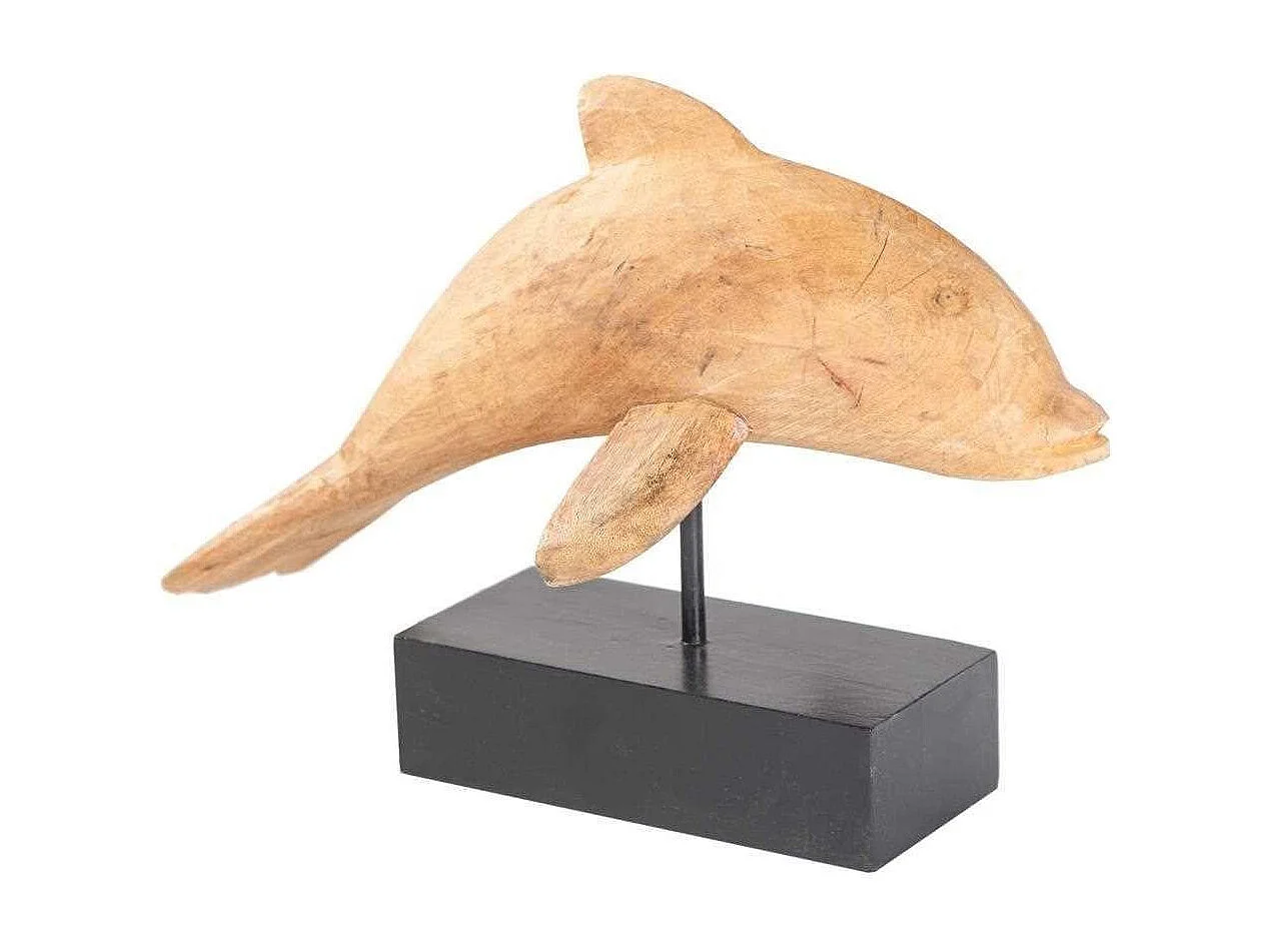 Figura de golfinho em madeira com suporte 35x17x27