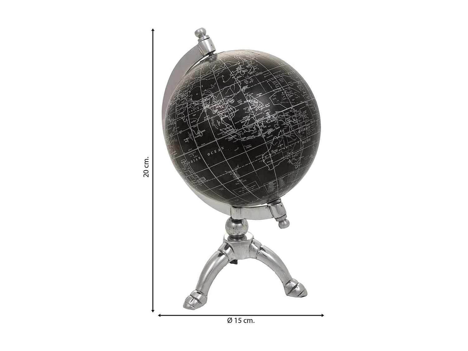 Globus aus Kunststoff, Eisen und schwarzem Aluminium D15x20h cm