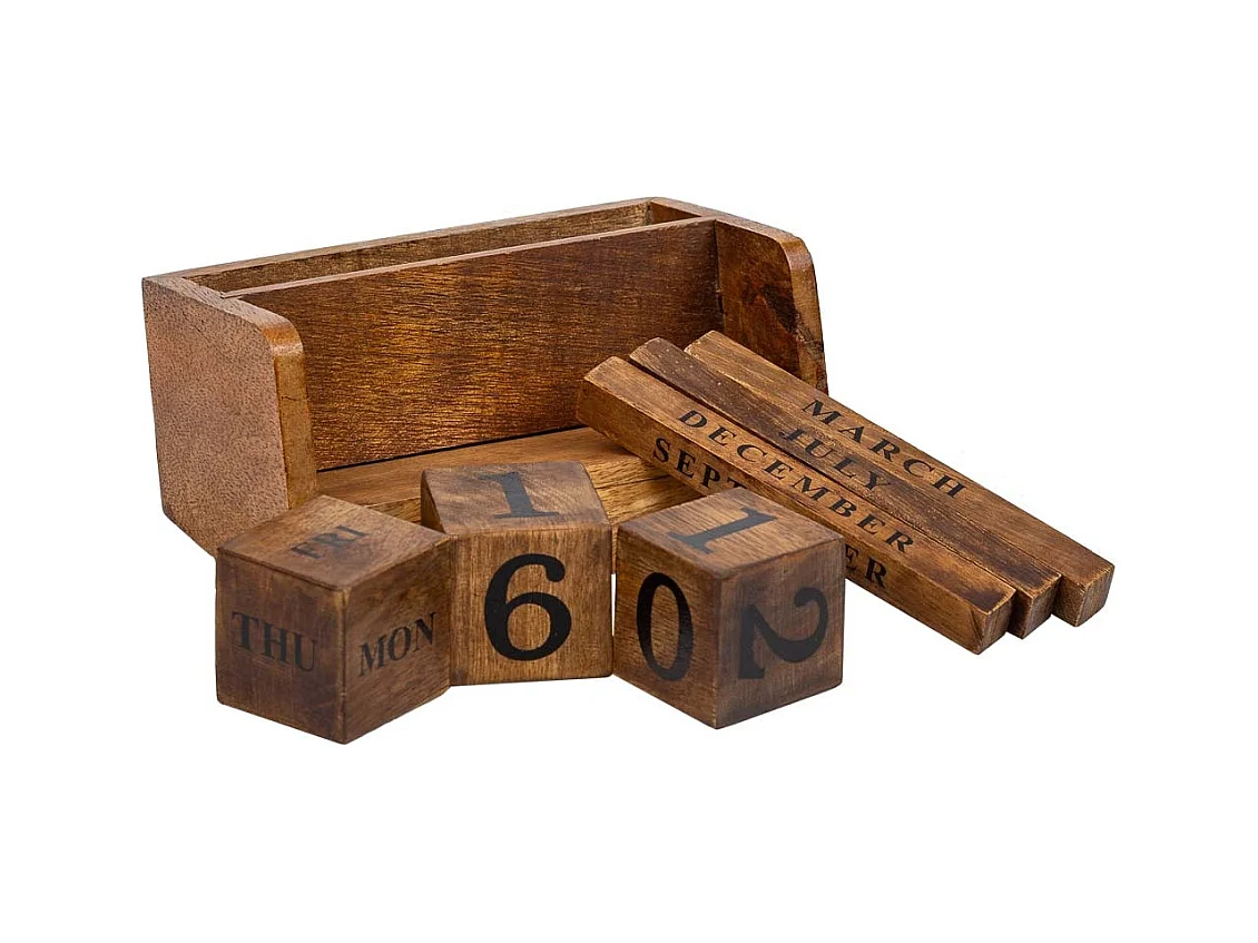 Calendario di quattro cubi in legno marrone 14,5x4,5x5h