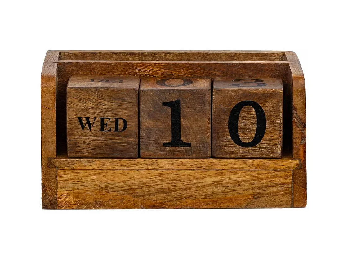 Calendario di quattro cubi in legno marrone 14,5x4,5x5h